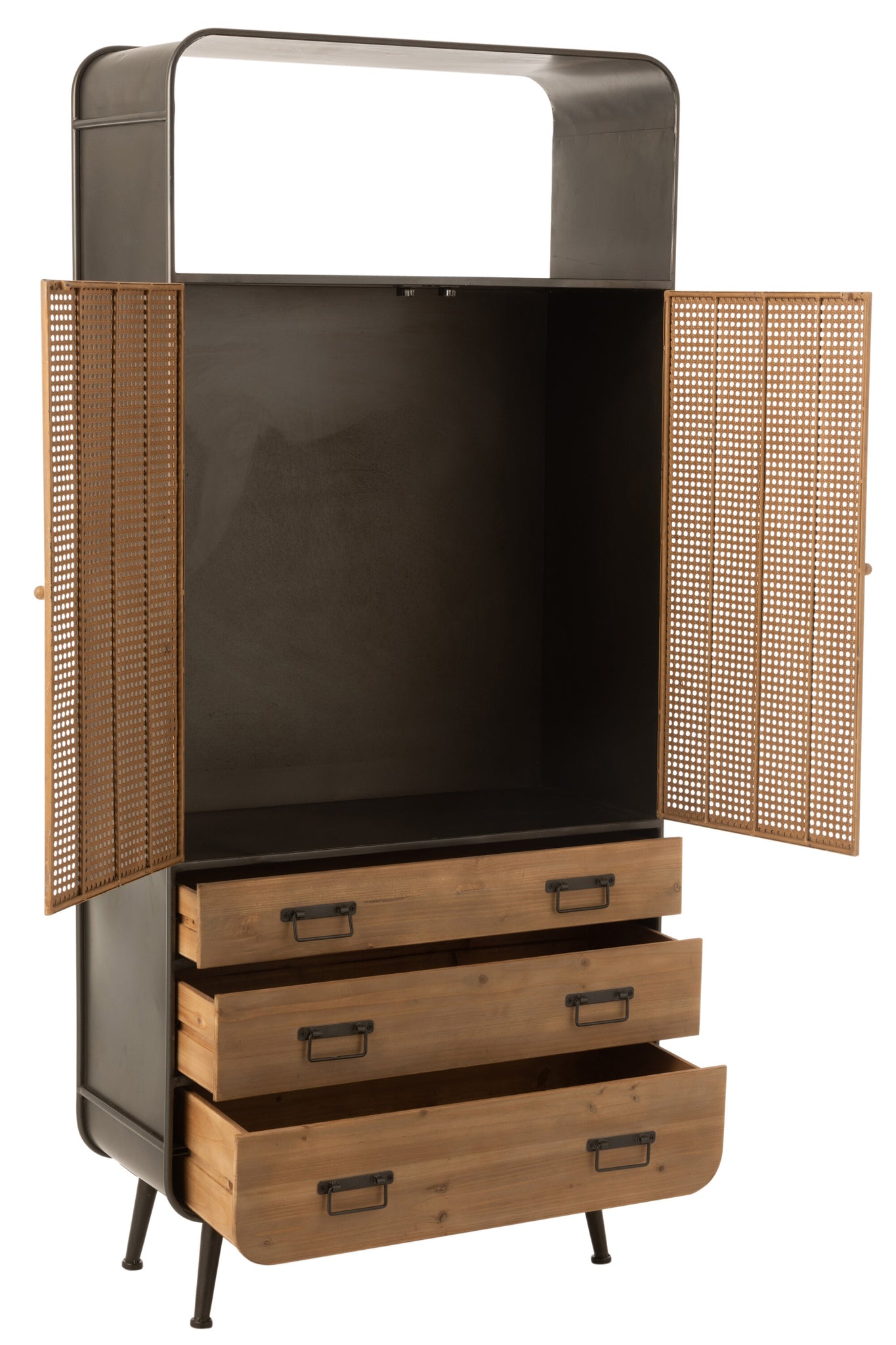 Kast Hoog 3 Lades Metaal/Hout Zwart/Naturel J-Line