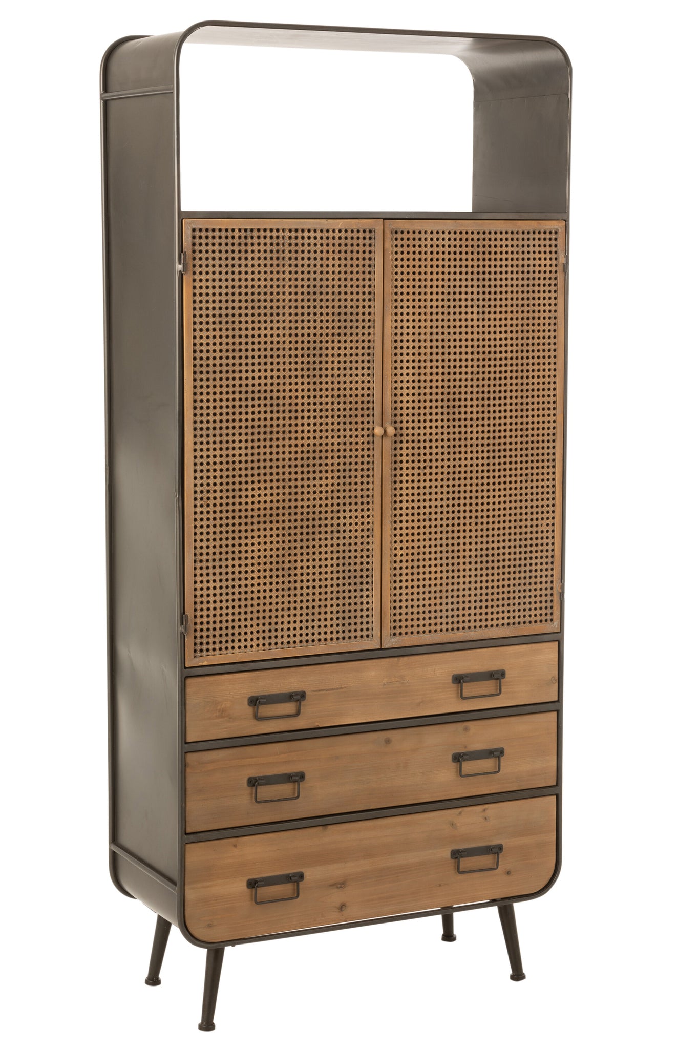 Kast Hoog 3 Lades Metaal/Hout Zwart/Naturel J-Line