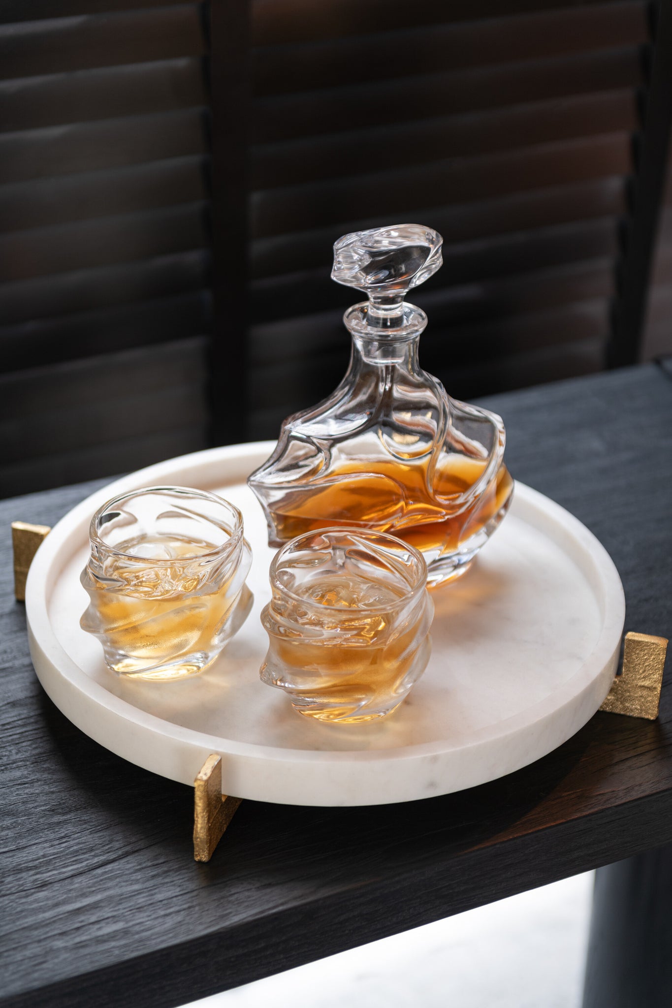 Plateau Marmer Voet Metaal Grijs/Champagne J-Line