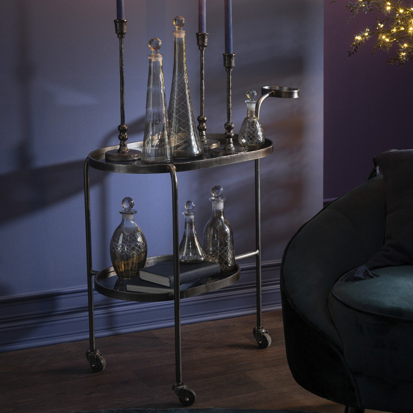 Serveerkar Ovaal 2niv Ijzer/Glas Grijs J-Line