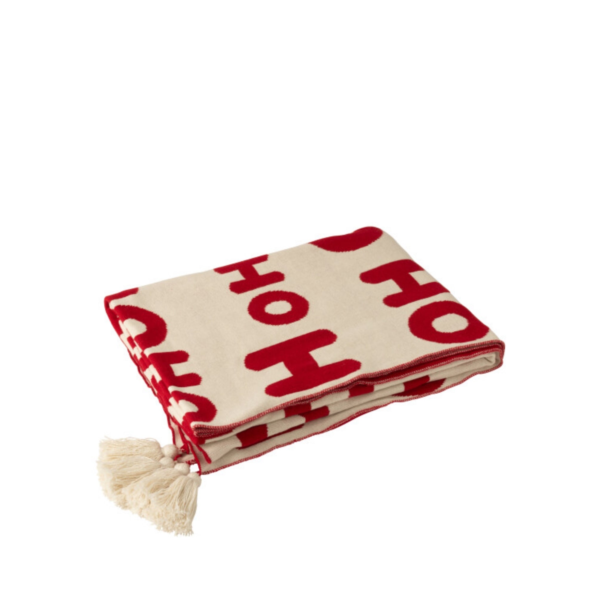 Kerstbundel Plaid & Kerstkussens HoHoHo Rood/Wit J-Line
