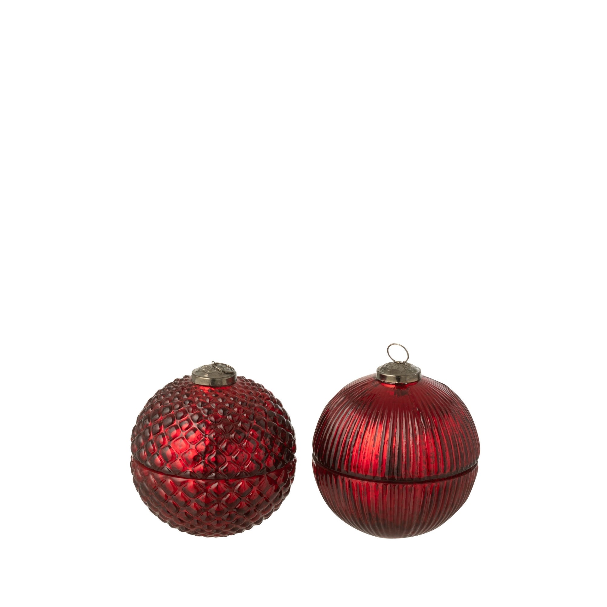 Geurkaars Kerstbal Glas Kerstrood Small J-Line Set van 2