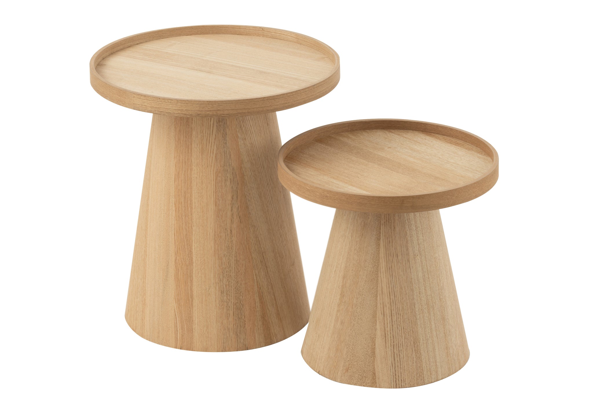 Bijzettafels Rond + Rand Hout Naturel Set van 2 J-Line
