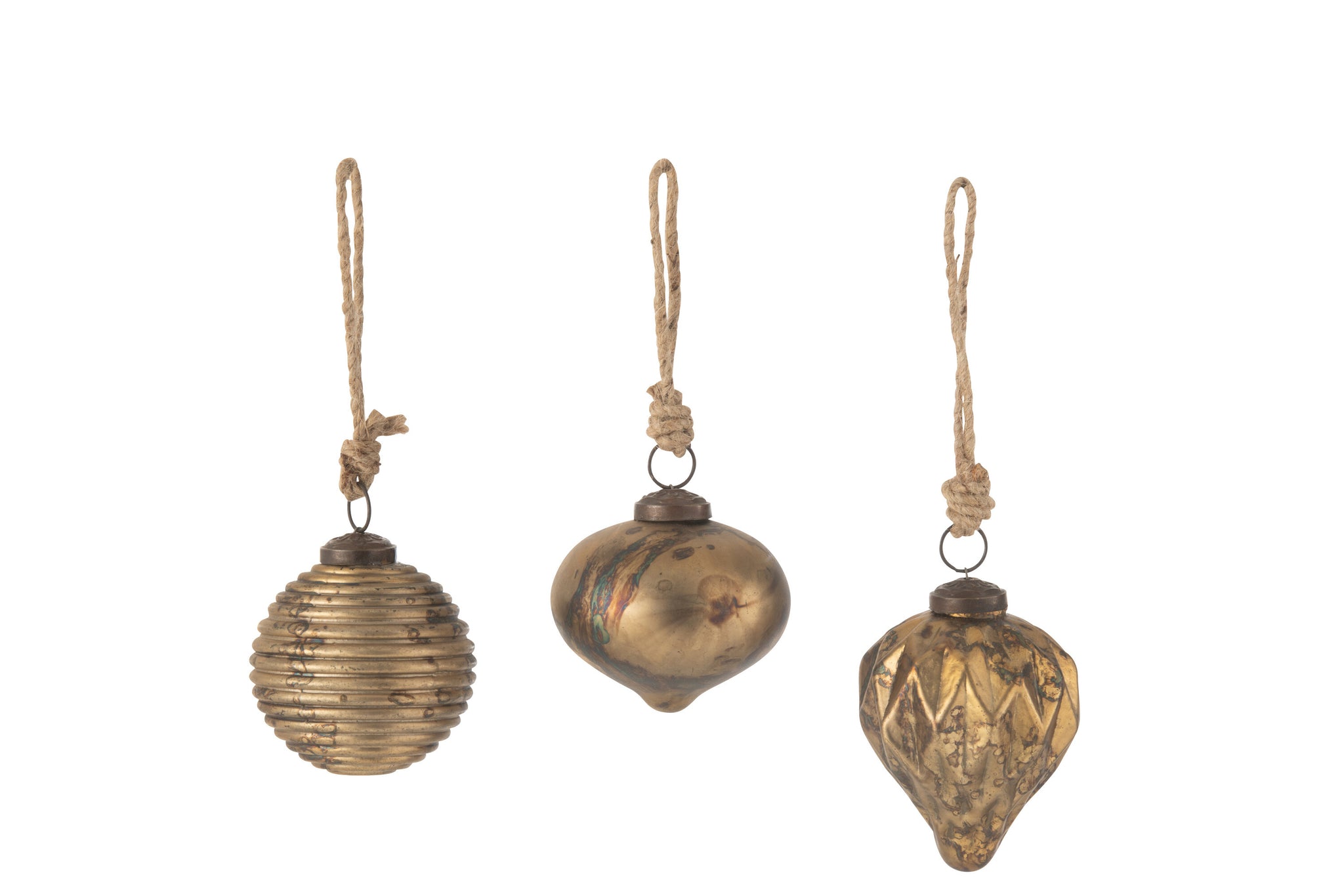 Kerstbal Geoxideerd Glas Antiek Goud Small Set van 3 J-Line