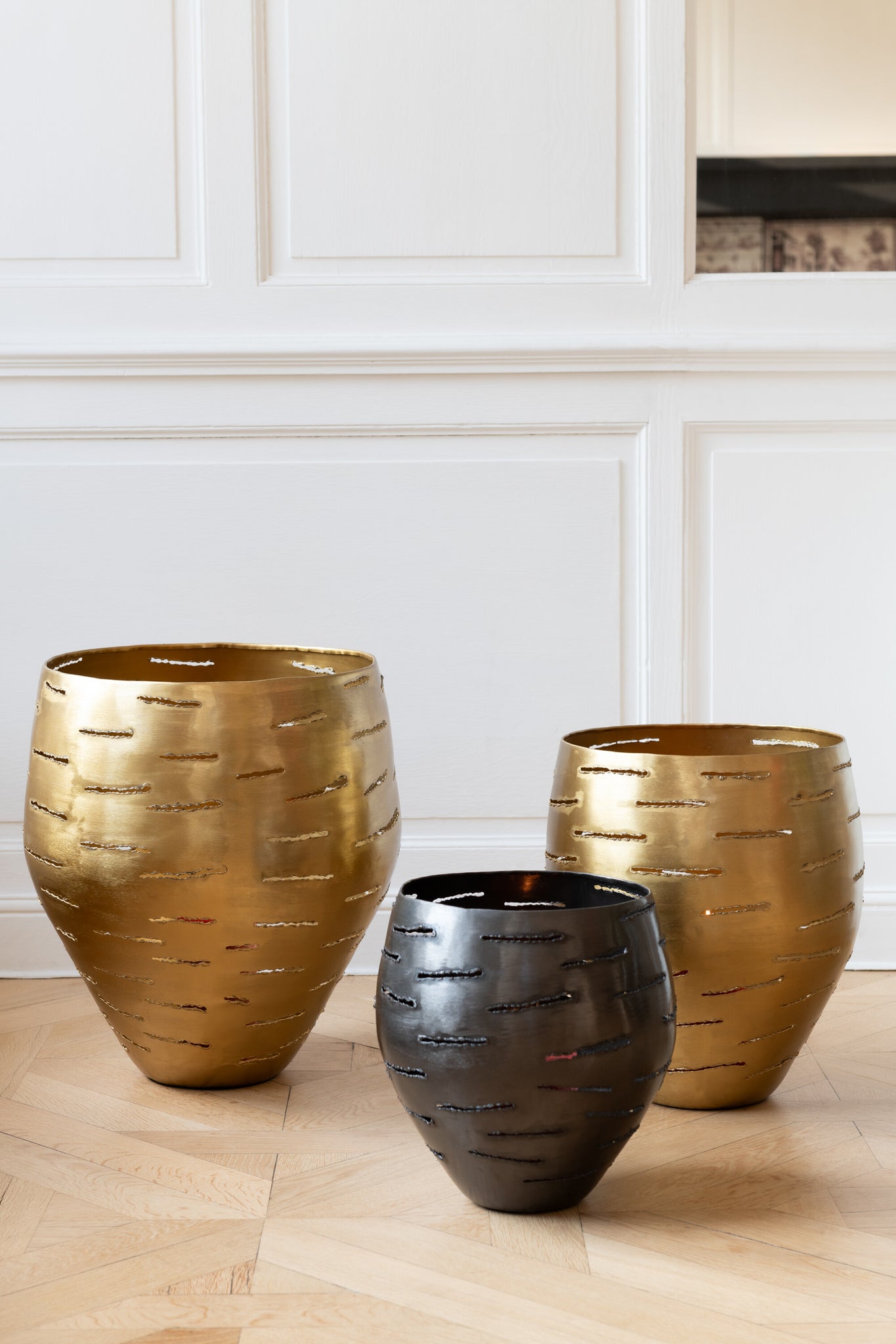 Set Van 3 Windlichten Metaal Goud J-Line