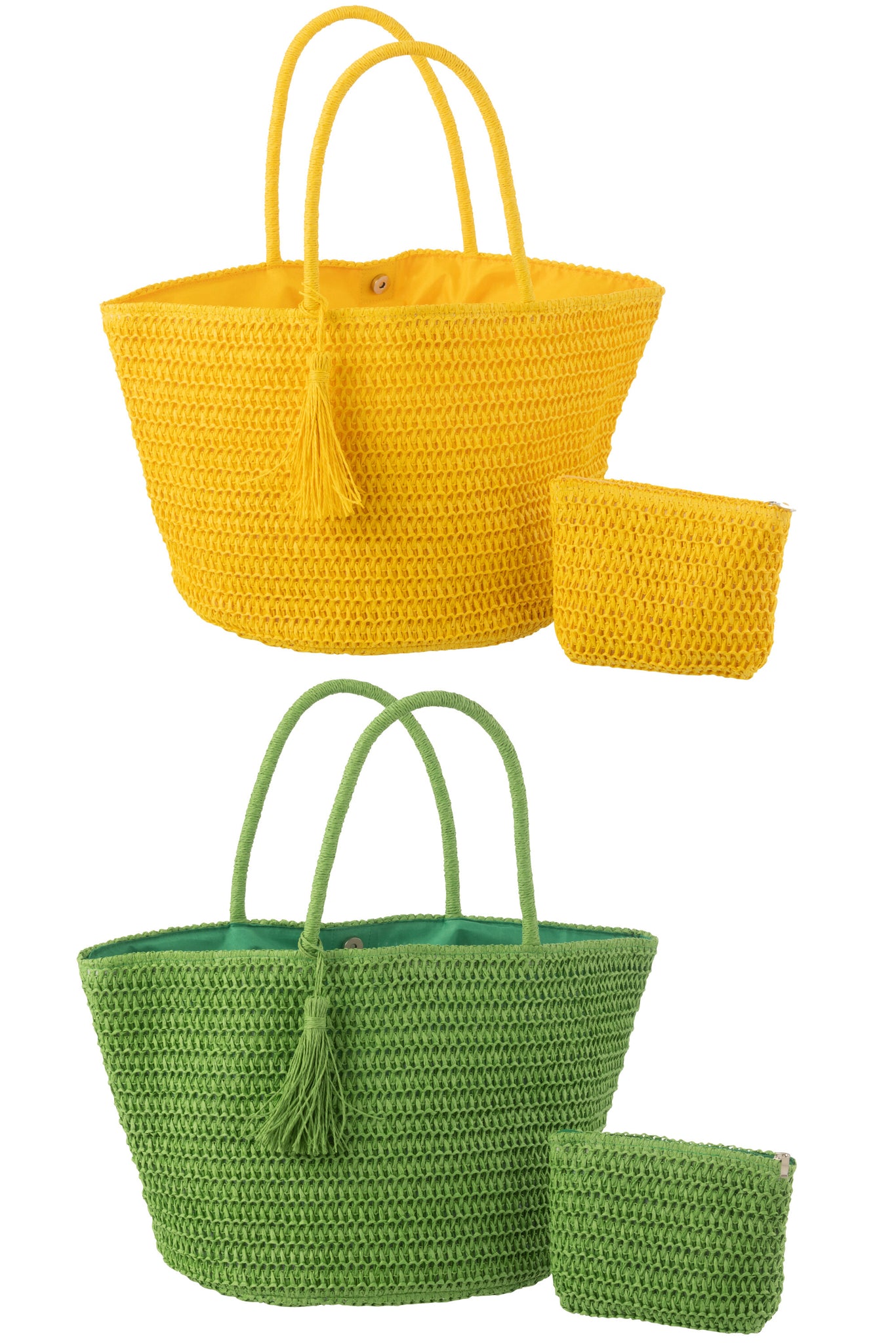 Strandtas + Tasje Groen/Geel Set van 2