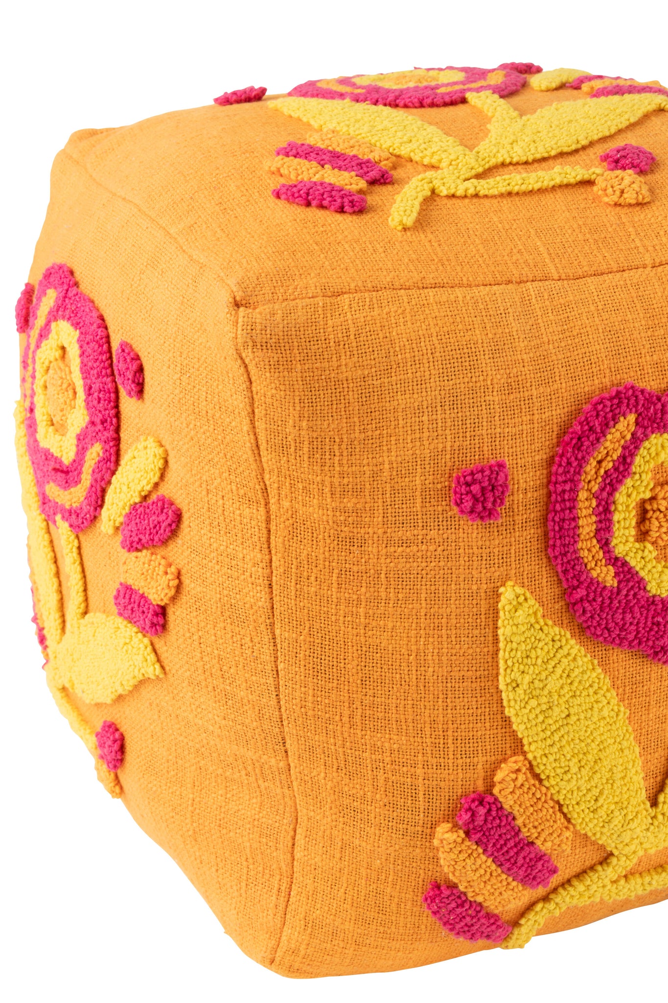 Poef Vierkant Bloem Katoen Oranje/Roze/Geel J-Line