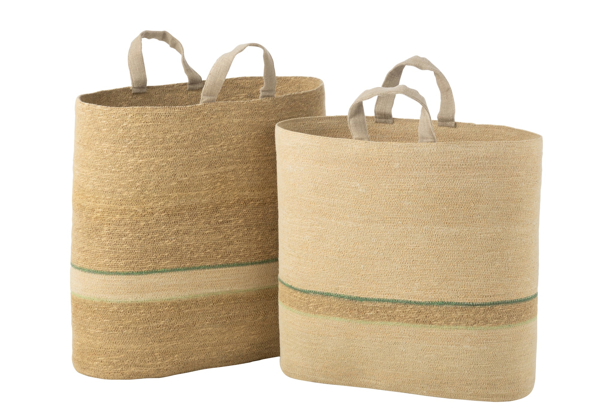 Set Van 2 Mand Strepen+Handvat Naturel/Groen J-Line