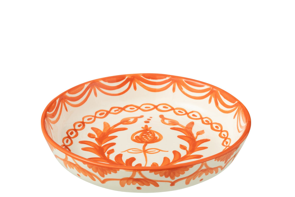 Grote Lage Kom Granada Motief Oranje/Wit Keramiek J-Line