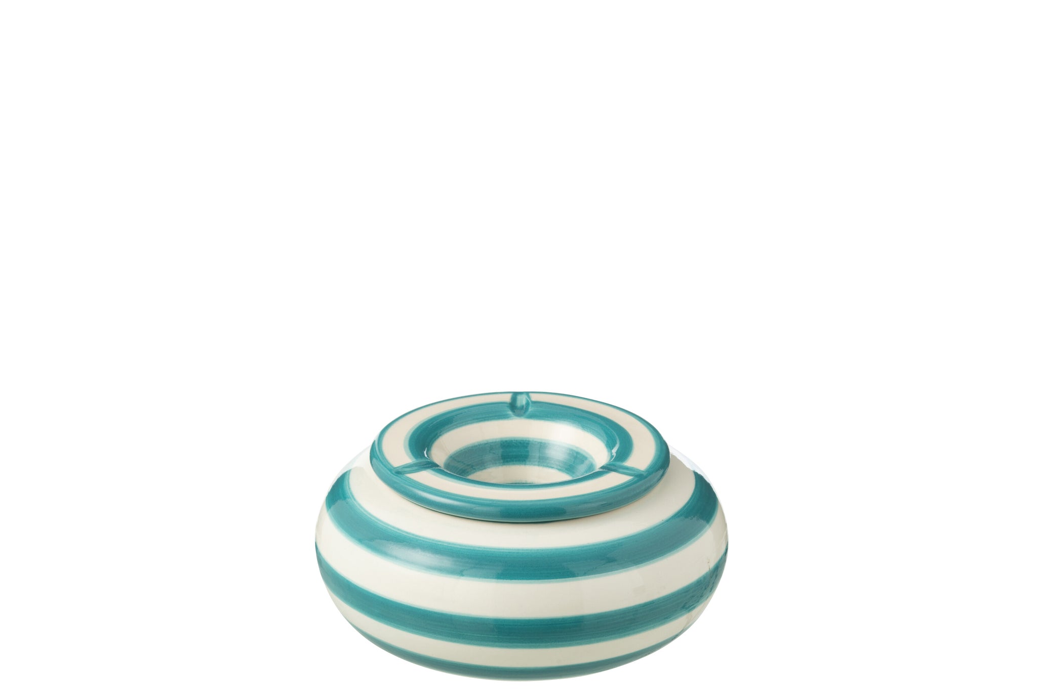 Grote Asbak Granada Strepen Aqua/Wit Keramiek J-Line