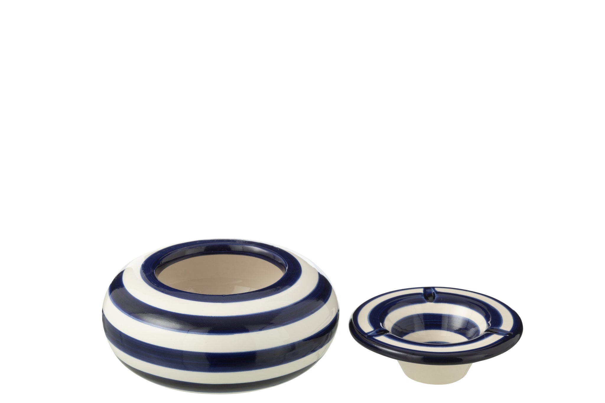 Grote Asbak Granada Strepen Cobalt Blauw/Wit Keramiek J-Line