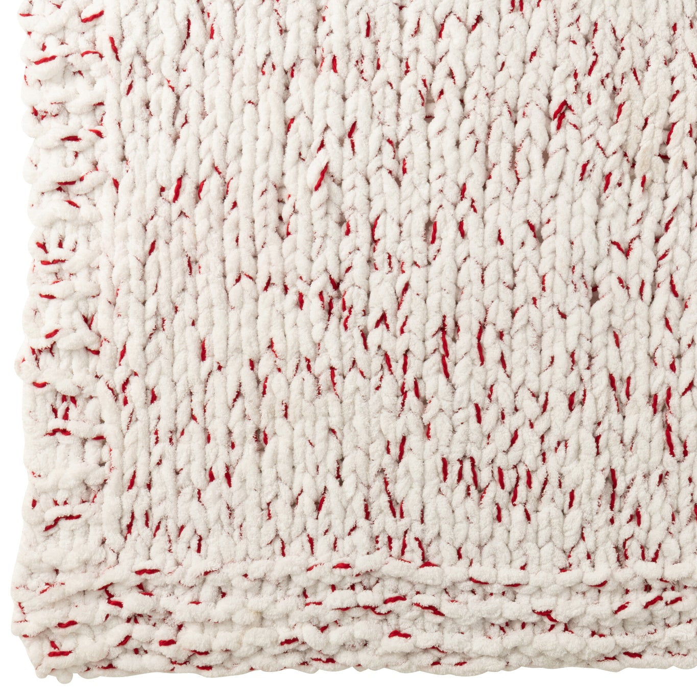 Deken Gebreeën Polyester Wit/Kerstrood J-Line