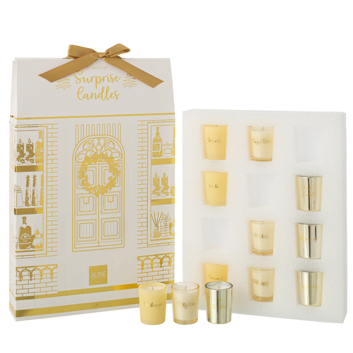 Geurkaars 12 Candles Surprise Window Was Goudkleurig/Wit J-Line