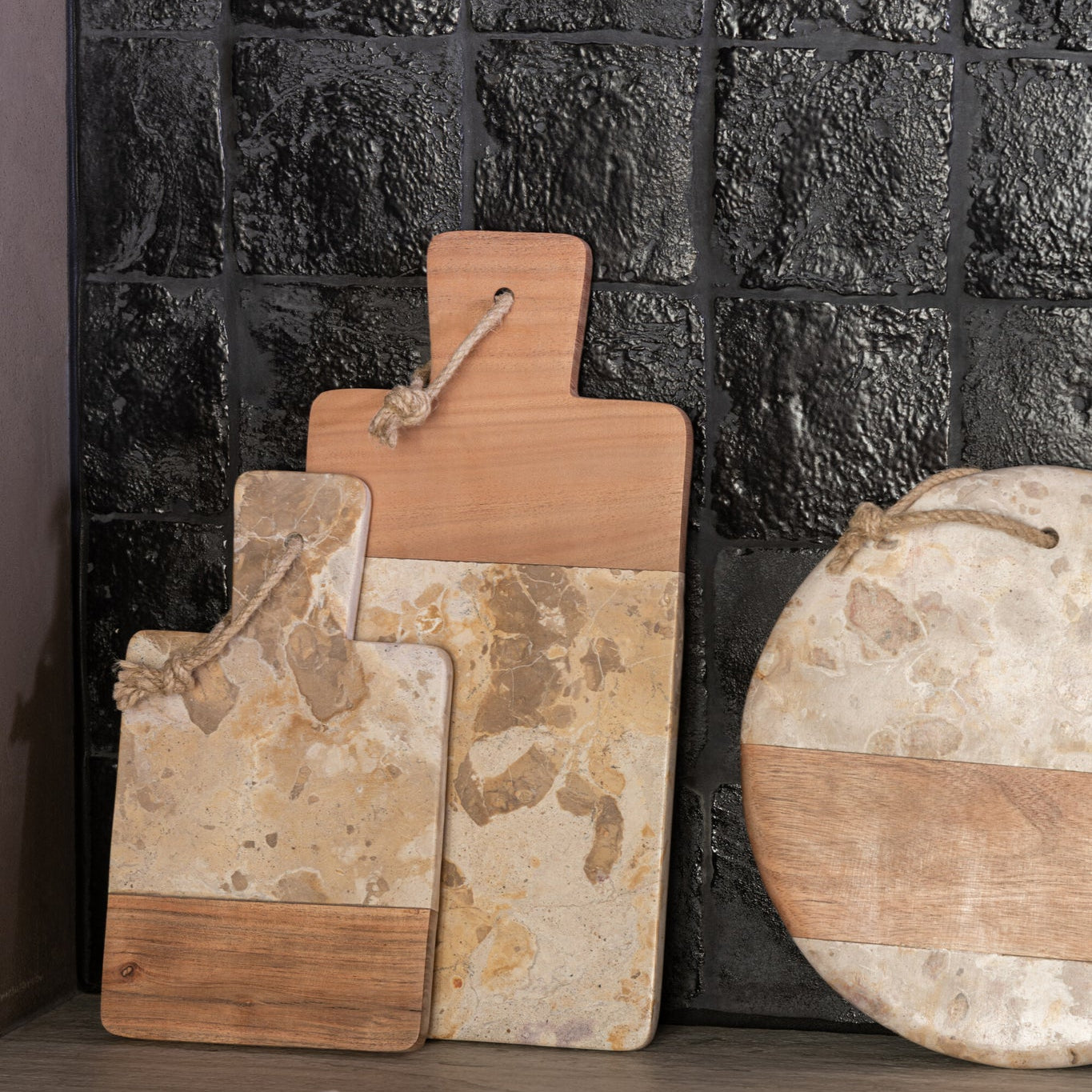 Kaasplank Rond Marmer Beige/Naturel J-Line