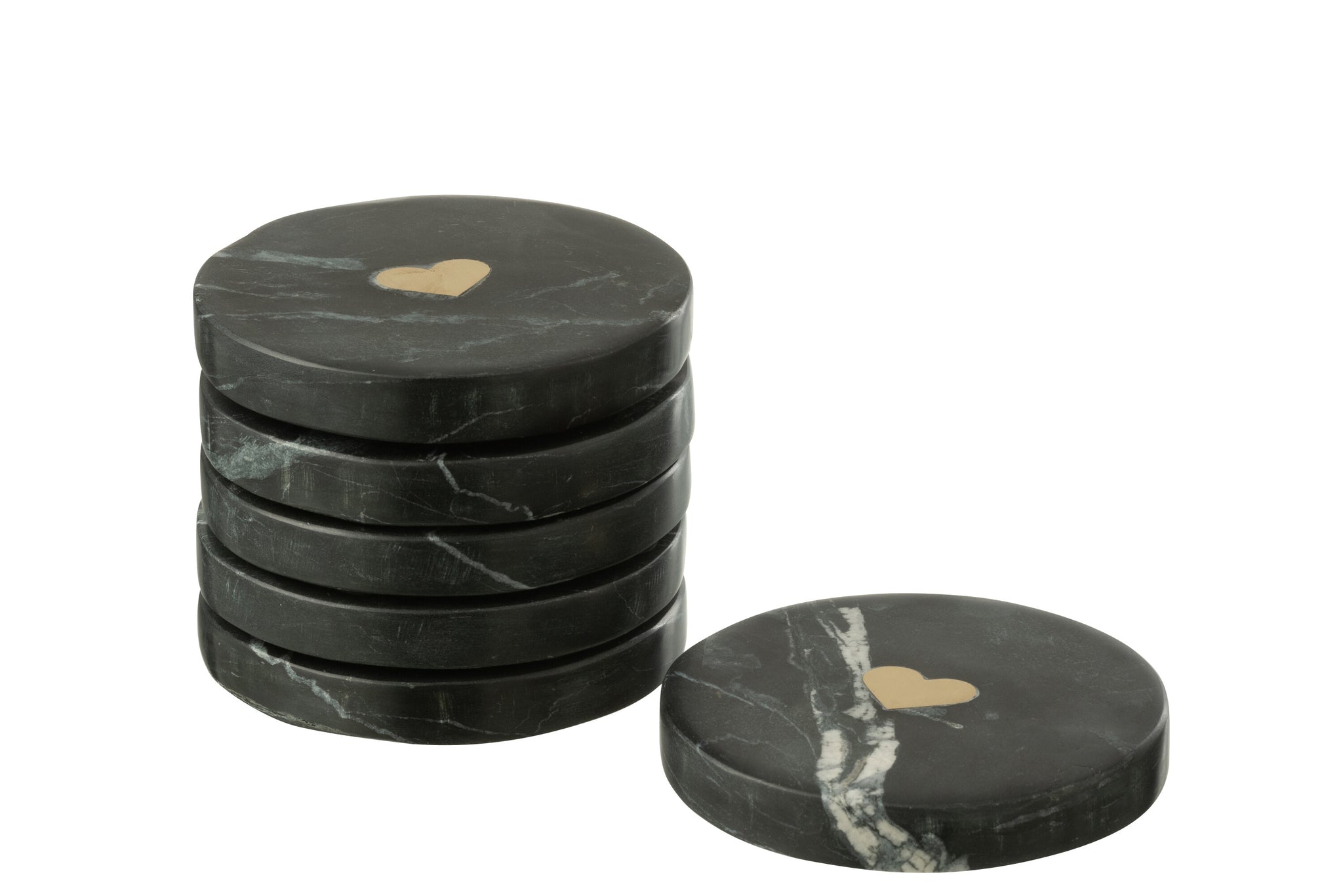 Onderzetter Hart Marmer Zwart/Goudkleurig Set van 6