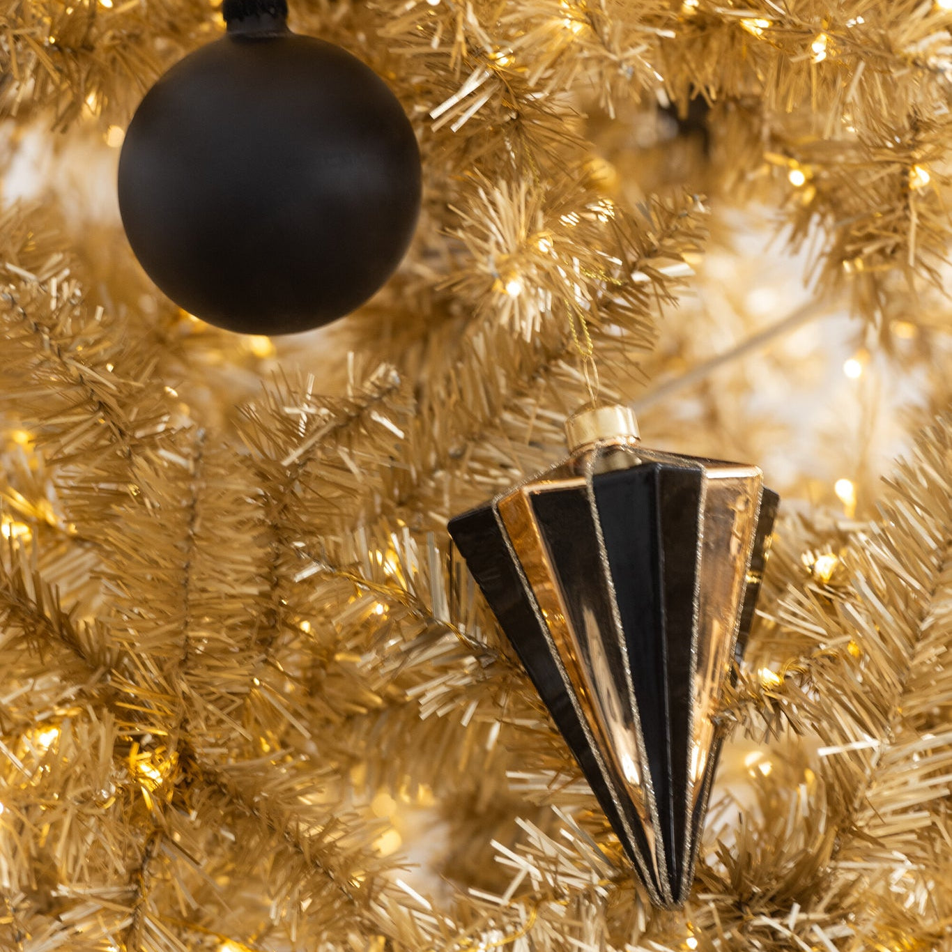 Doos Van 4 Kerstbal Diamant Gestreept Glas Goudkleurig/Zwart