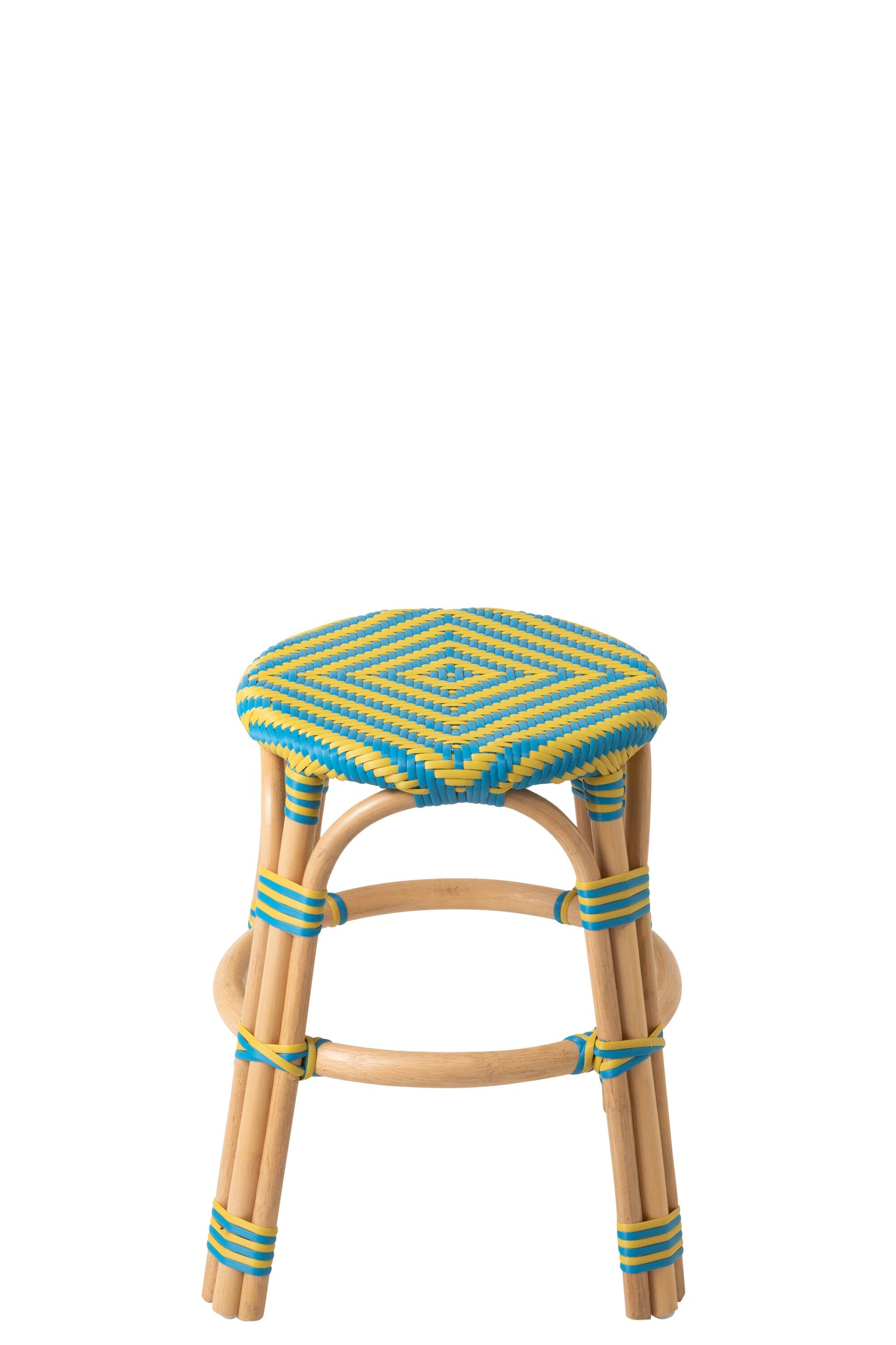 Outdoor Kruk Geo Rond Rotan Geel/Azuurblauw J-Line