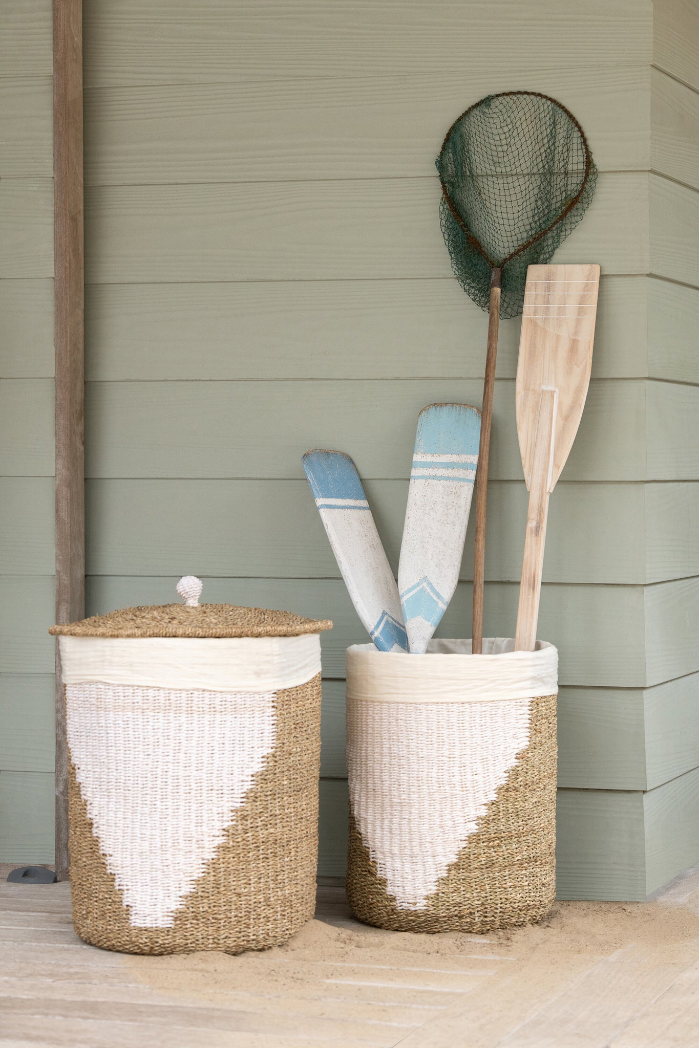 Set Van 2 Mand + Deksel Papier Wit/Naturel J-Line