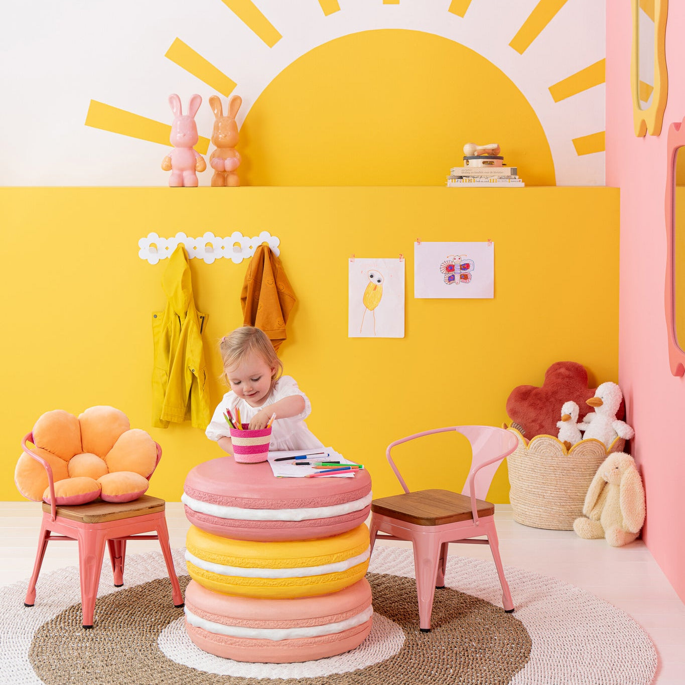 Kinderstoel Evi Ijzer/Multiplex Donkerroze J-Line