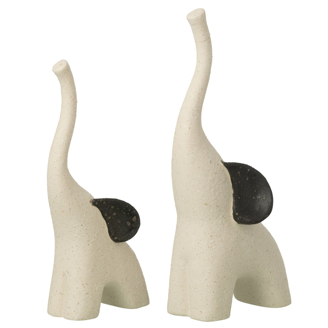 Set Van 2 Olifant Modern Steengoed Gebroken Wit/Zwart J-Line