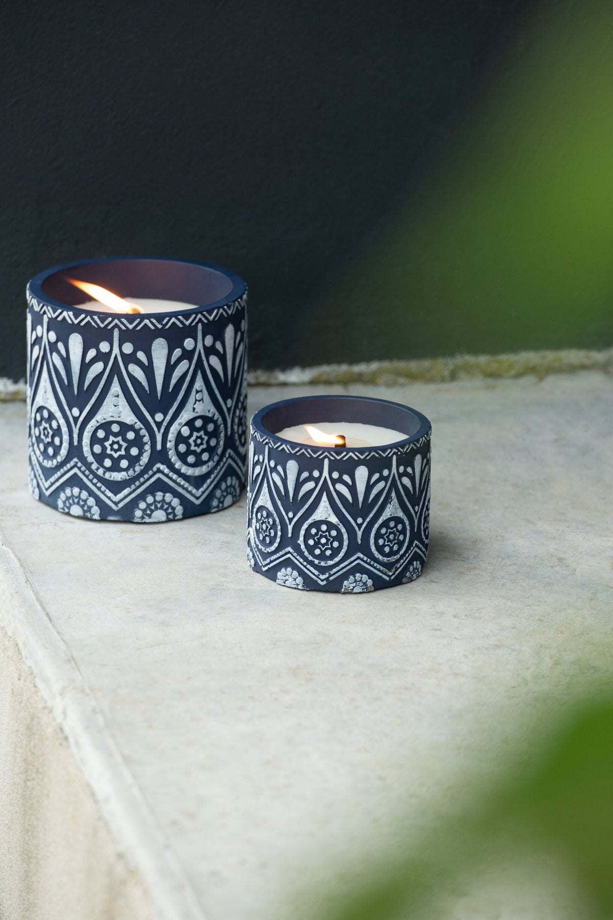 Outdoor Citronellakaars Blauw/Wit Medium J-Line