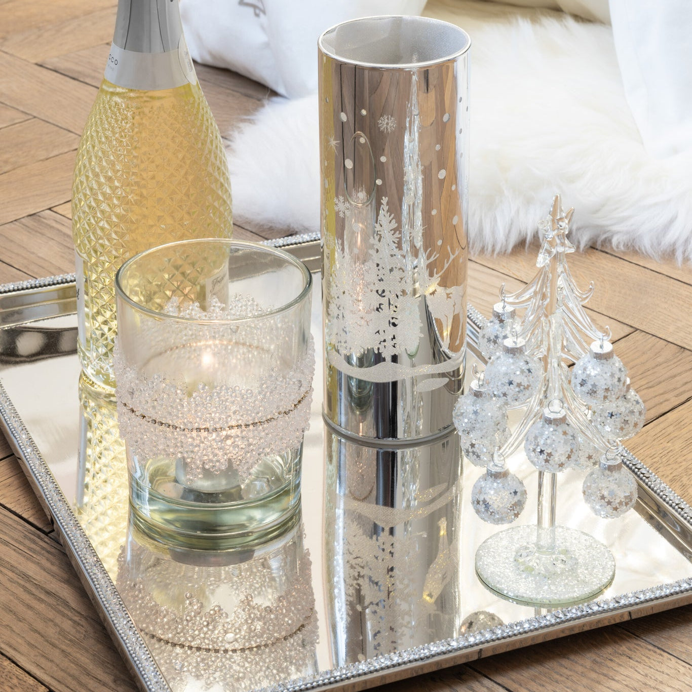 Boom Met Ballen Sterretjes Glas Zilver Small J-Line