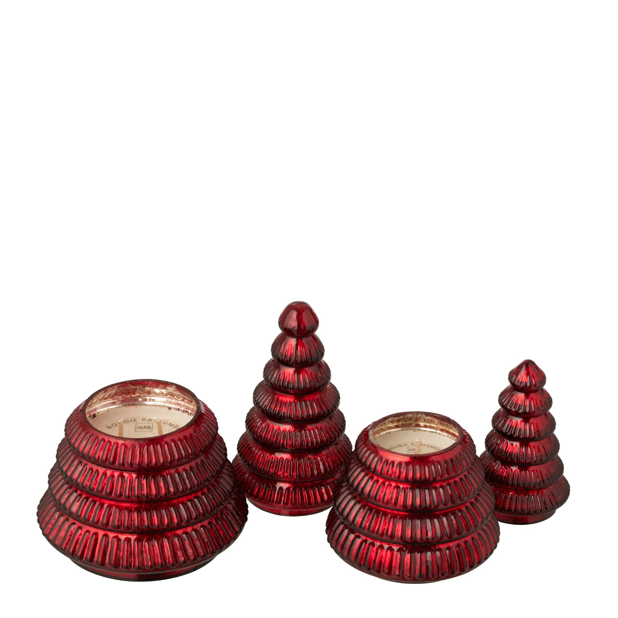 Geurkaars Kerstboom Glas Kerstrood J-Line Set van 2
