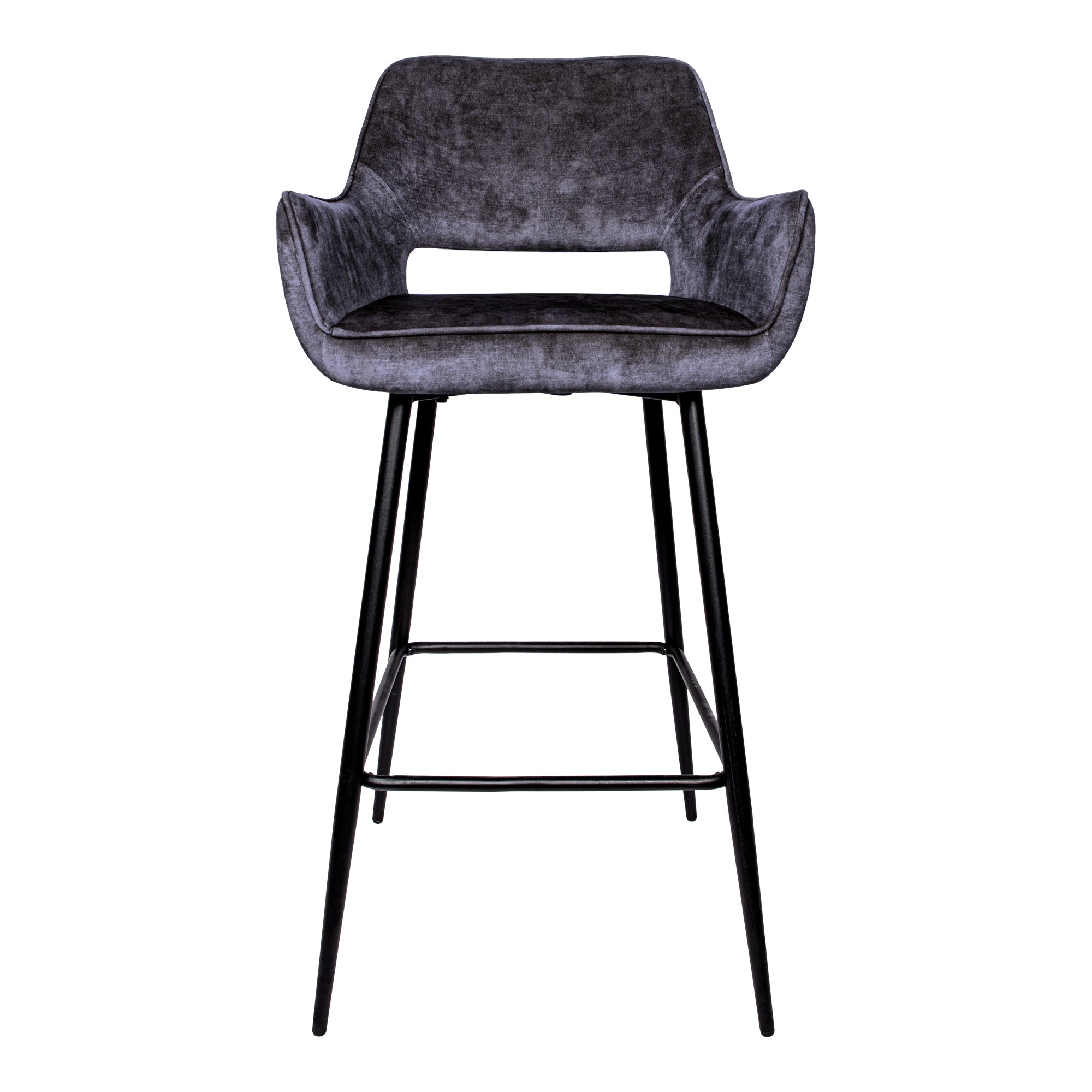 Fallon Velvet Anthracite Bar Stool Black Metal Leg Set van 2 PTMD