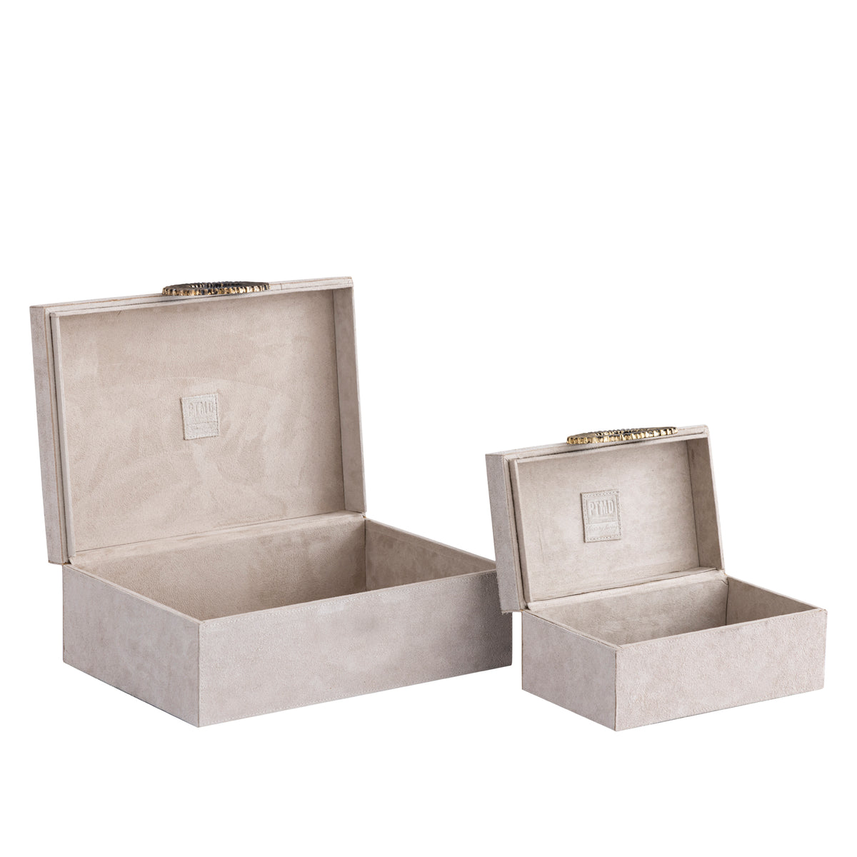 Hazael Beige Suede Box Golden Handle Set van 2 PTMD