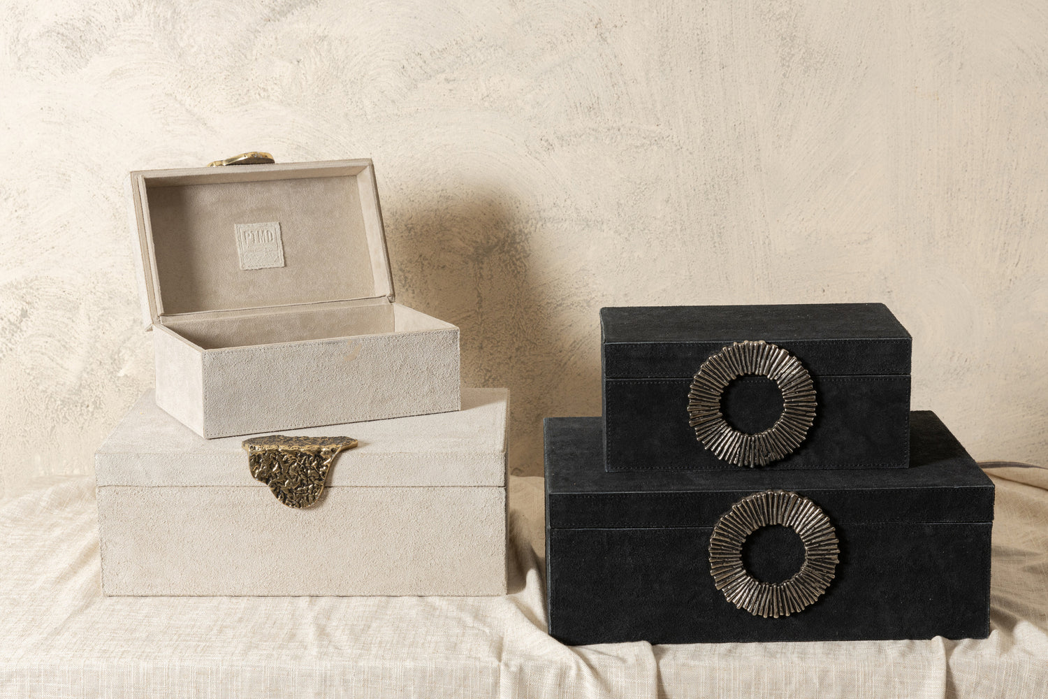 Hazael Beige Suede Box Golden Handle Set van 2 PTMD