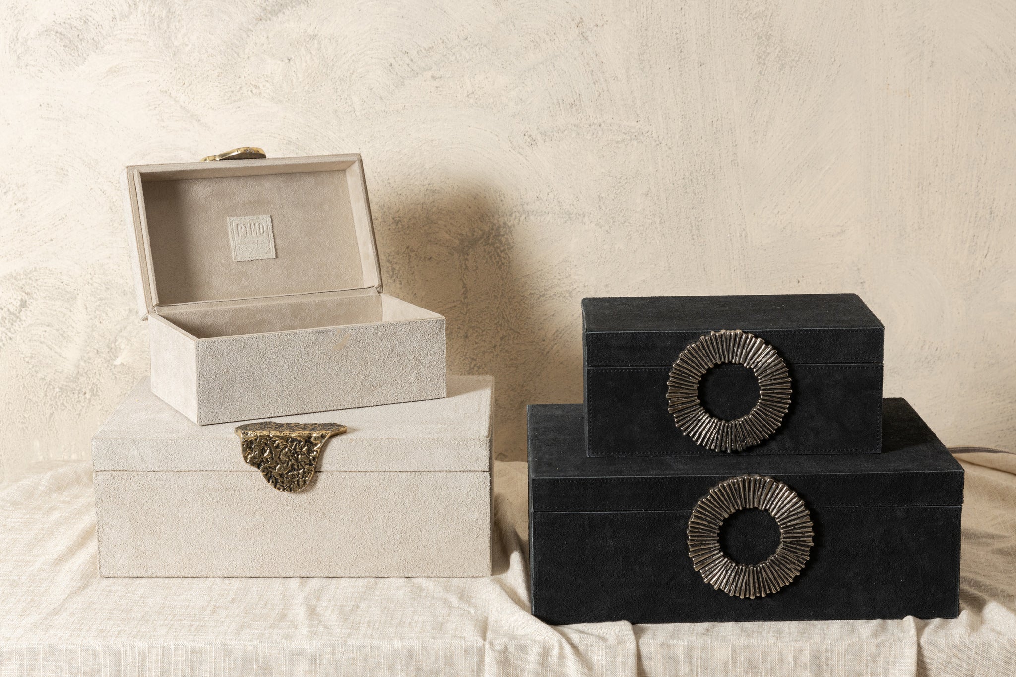 Hazael Beige Suede Box Golden Handle Set van 2 PTMD