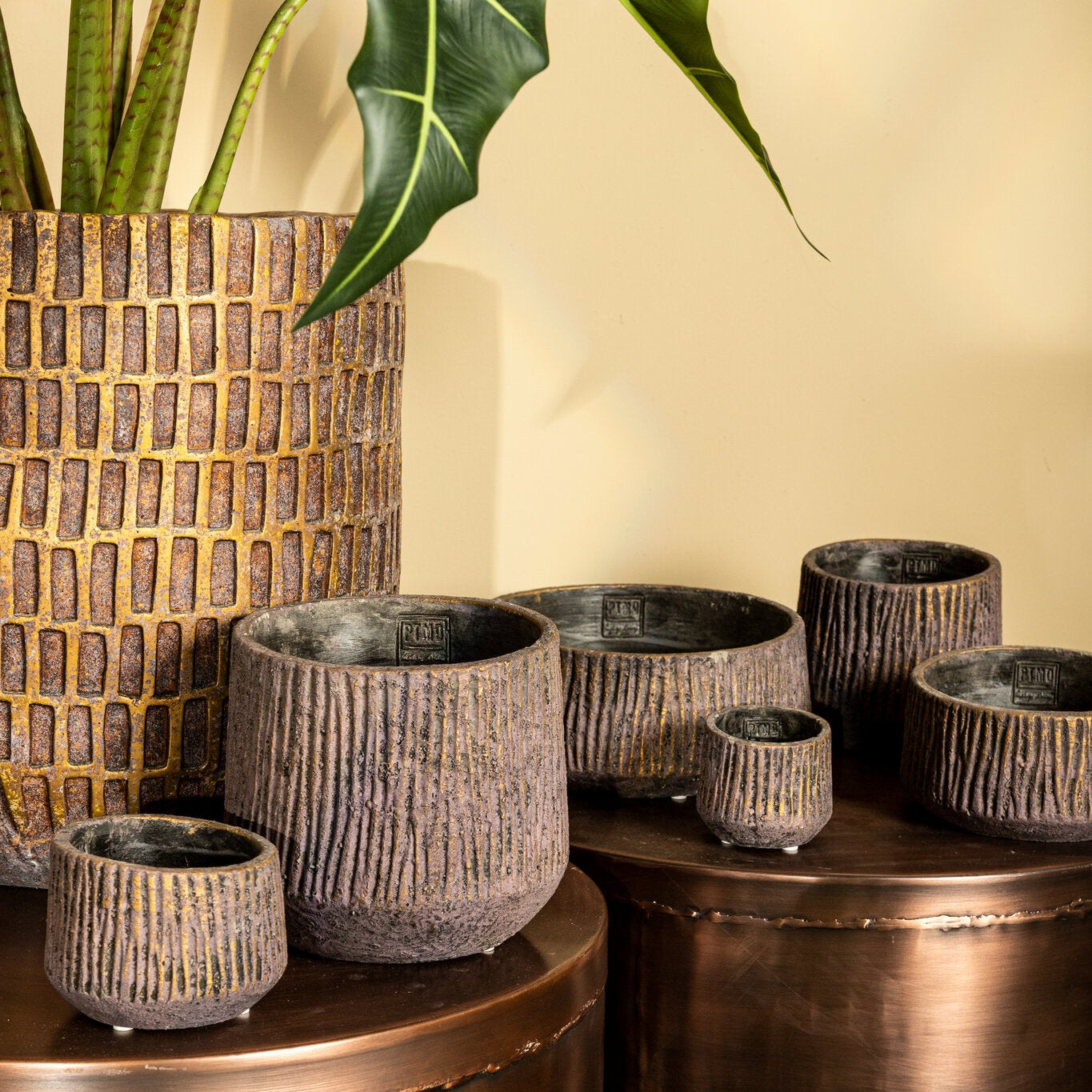 Holden Purple Cement Outdoor Candle Round Gold Finish LowL PTMD