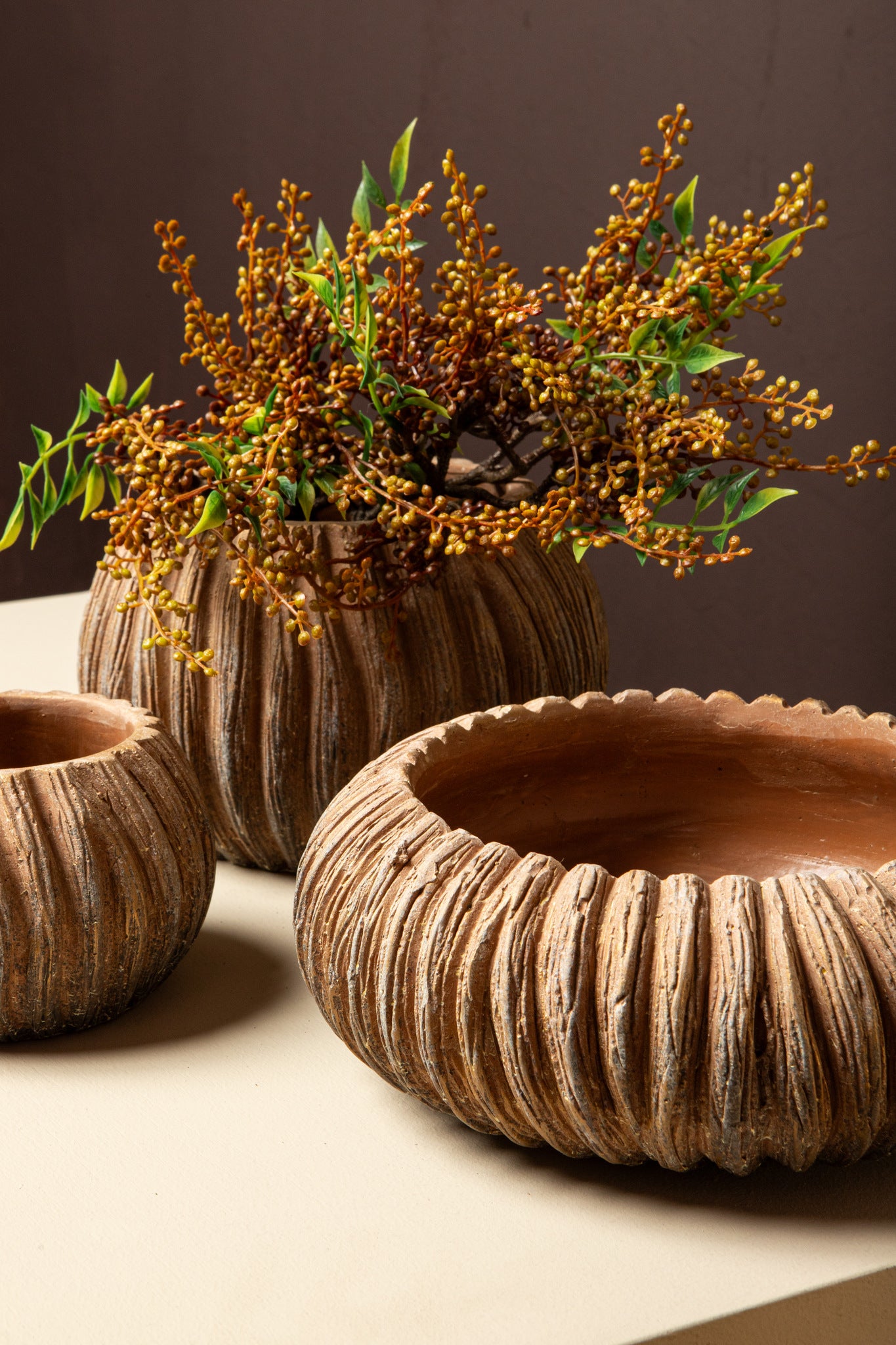 Revil Koperen Cementpot Rond met strepen laag Medium  PTMD