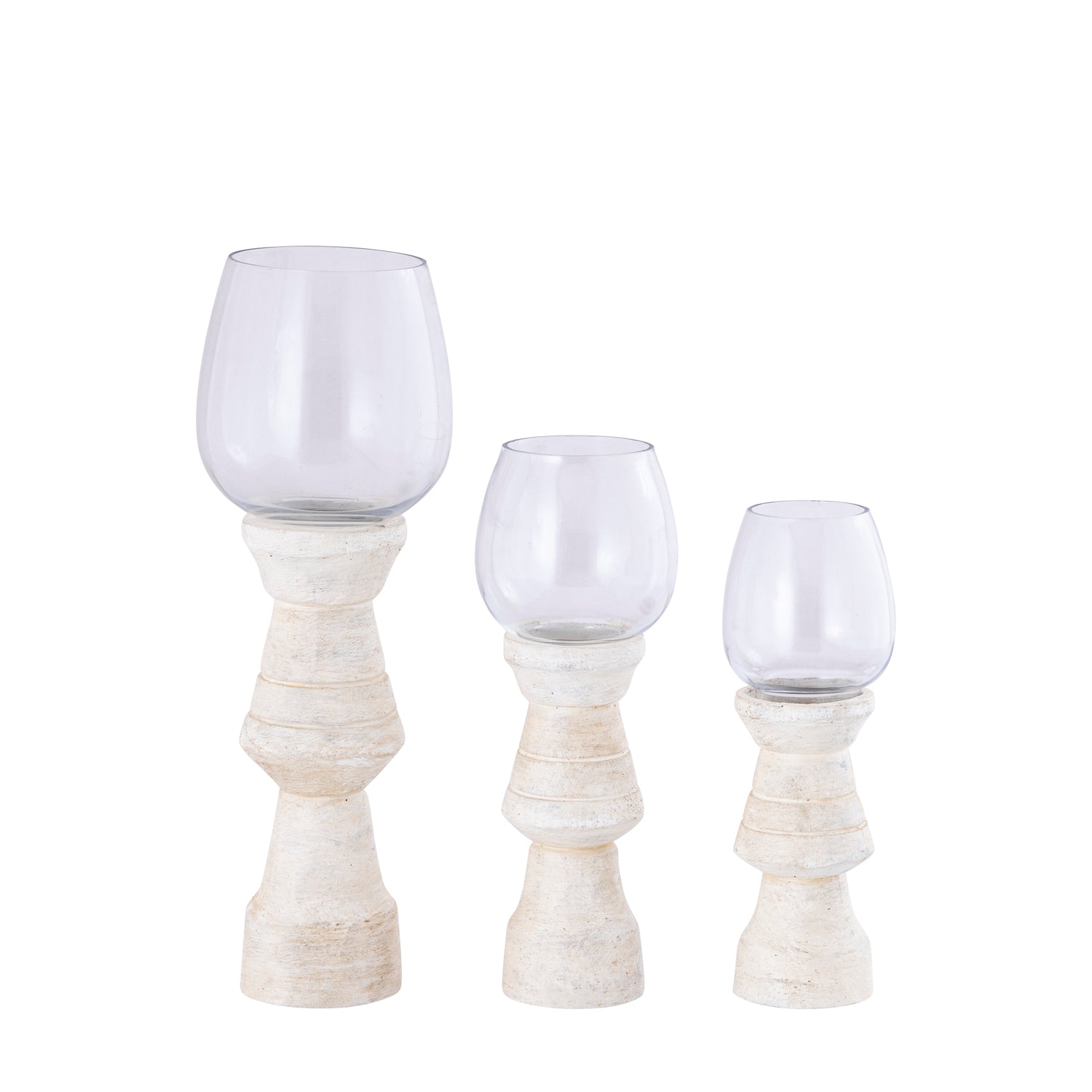 Windlicht Qez Mangohout Crème Bundel van 3 PTMD