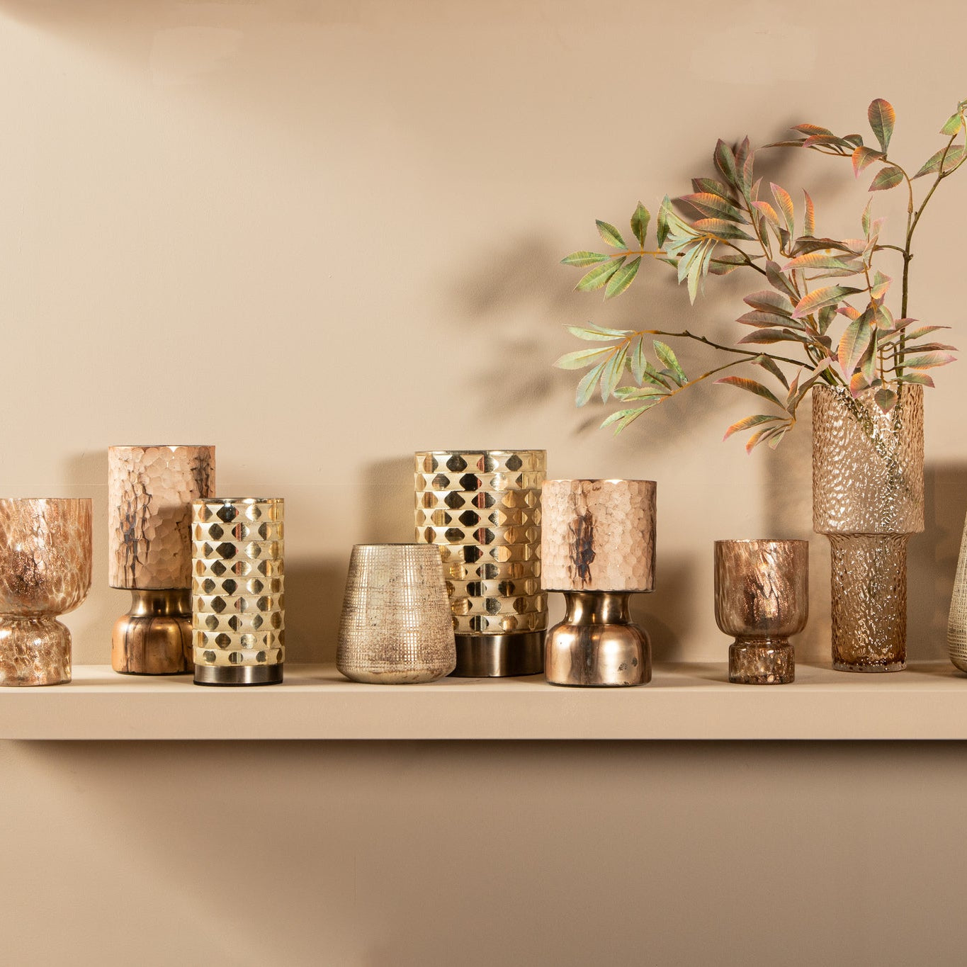 Belinsu Windlichten Koper Glas PTMD Set van 2