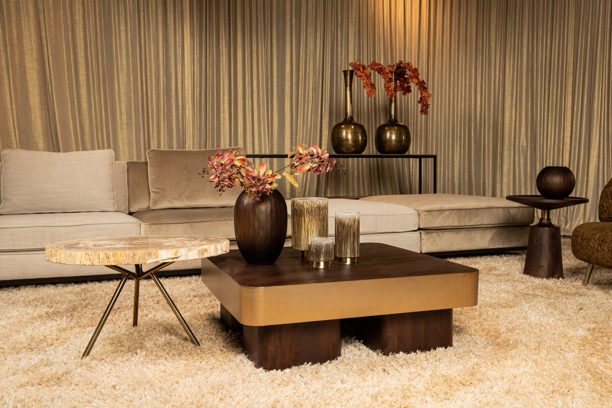 Warren Couchtisch 90x90x31 braunes Holz goldfarbenes Metall PTMD