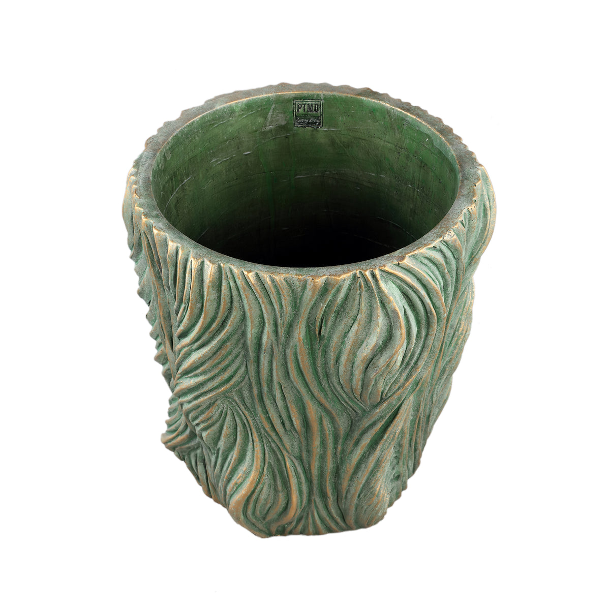 Alexio Green Round Cement Pot Wavy Lines Low XXL Ø40xH40cm PTMD