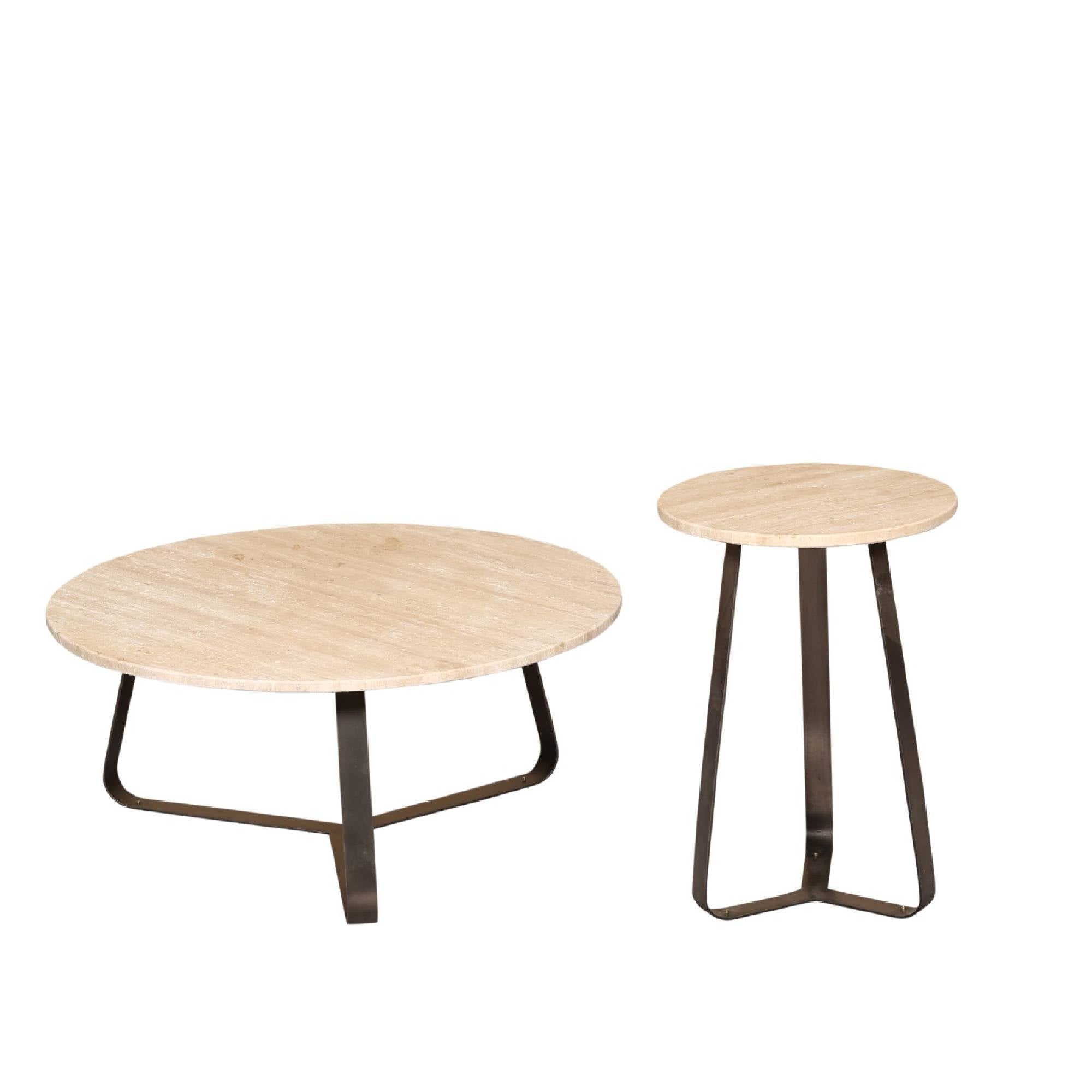 Bijzettafel Micka Zwart Travertine Rond Small PTMD