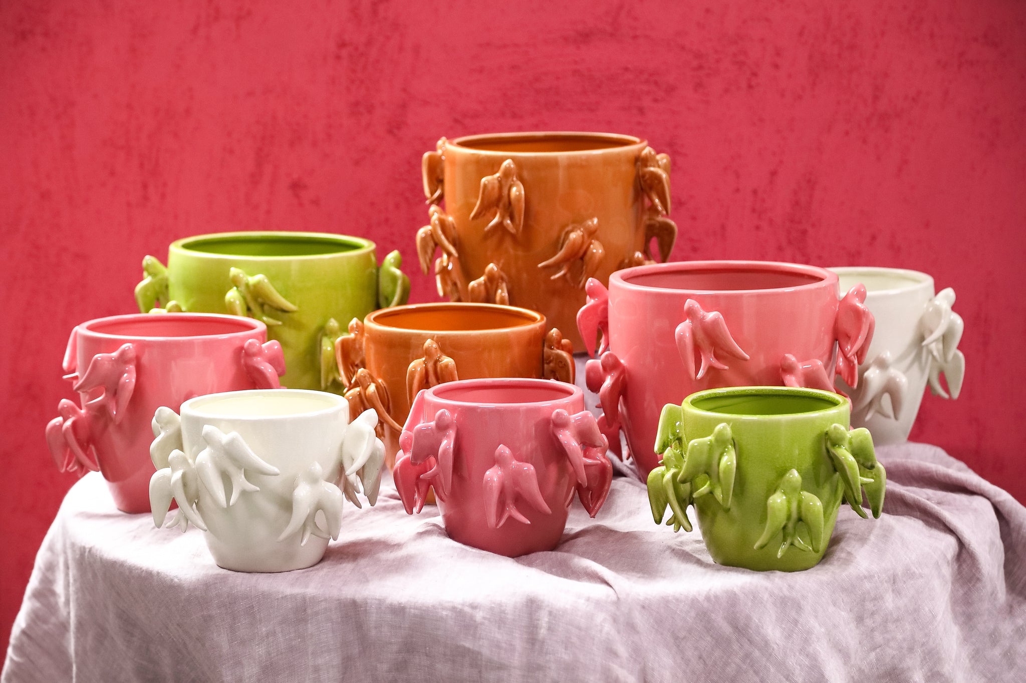 Emmelyn White Round Ceramic Glazed Pot Birds S PTMD