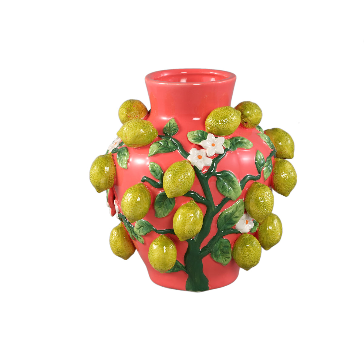Stacy Pink Ceramic Jar Vase With Lemons On Twig PTMD