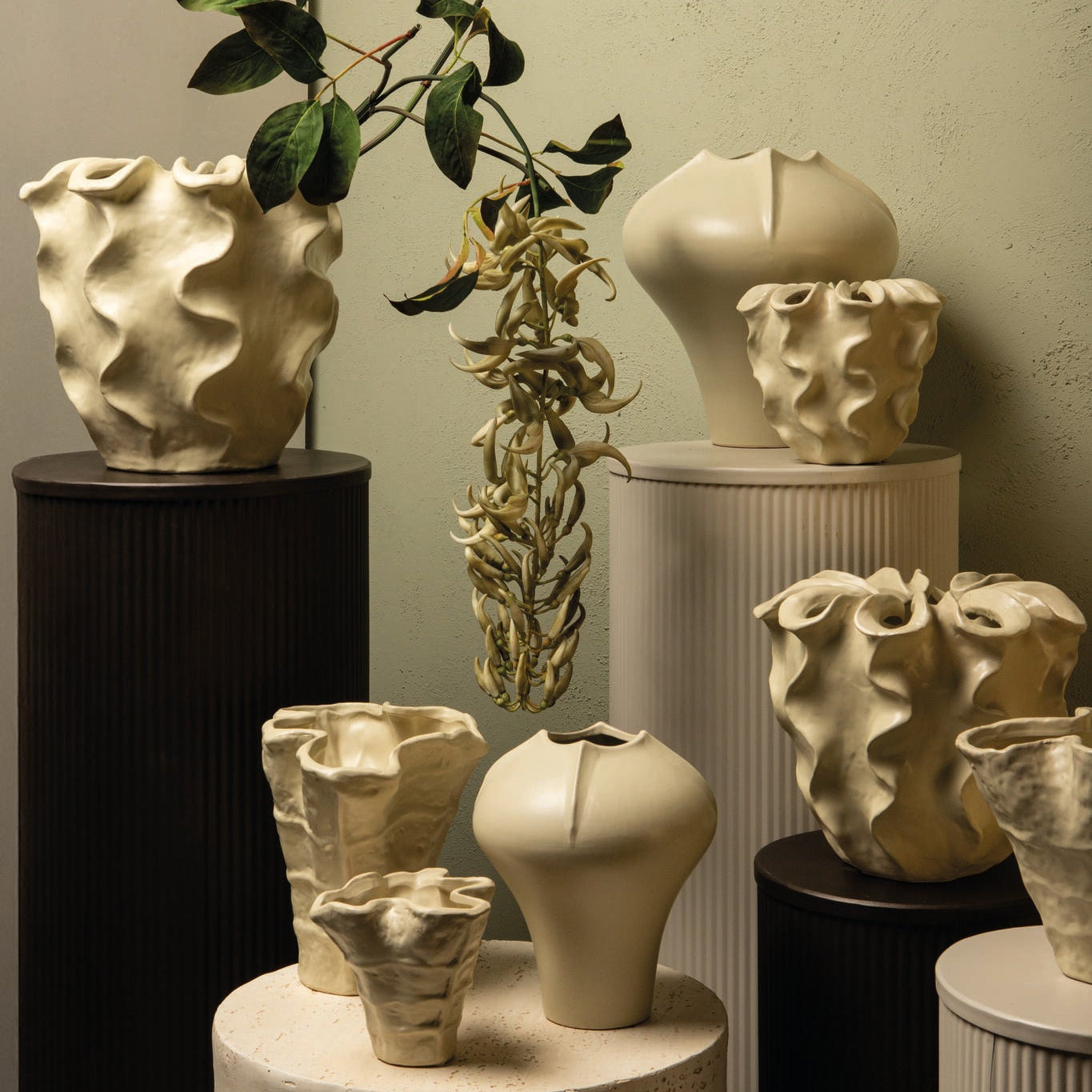 Vaas Rudie Creme Matt Keramiek With Wavy Print S Dia23xH20cm PTMD