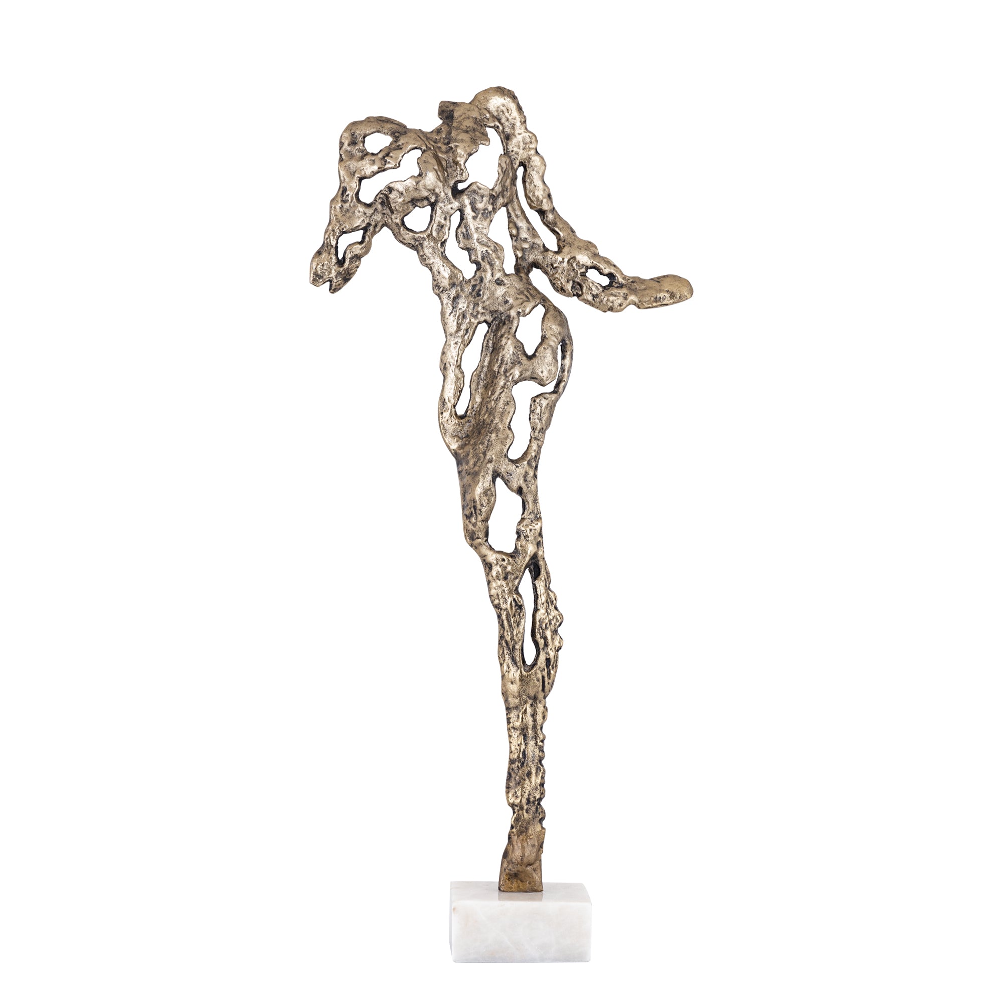 Vrouwenbeeld Tianna Antiek Gouden Aluminium met Marmeren Voet Large PTMD