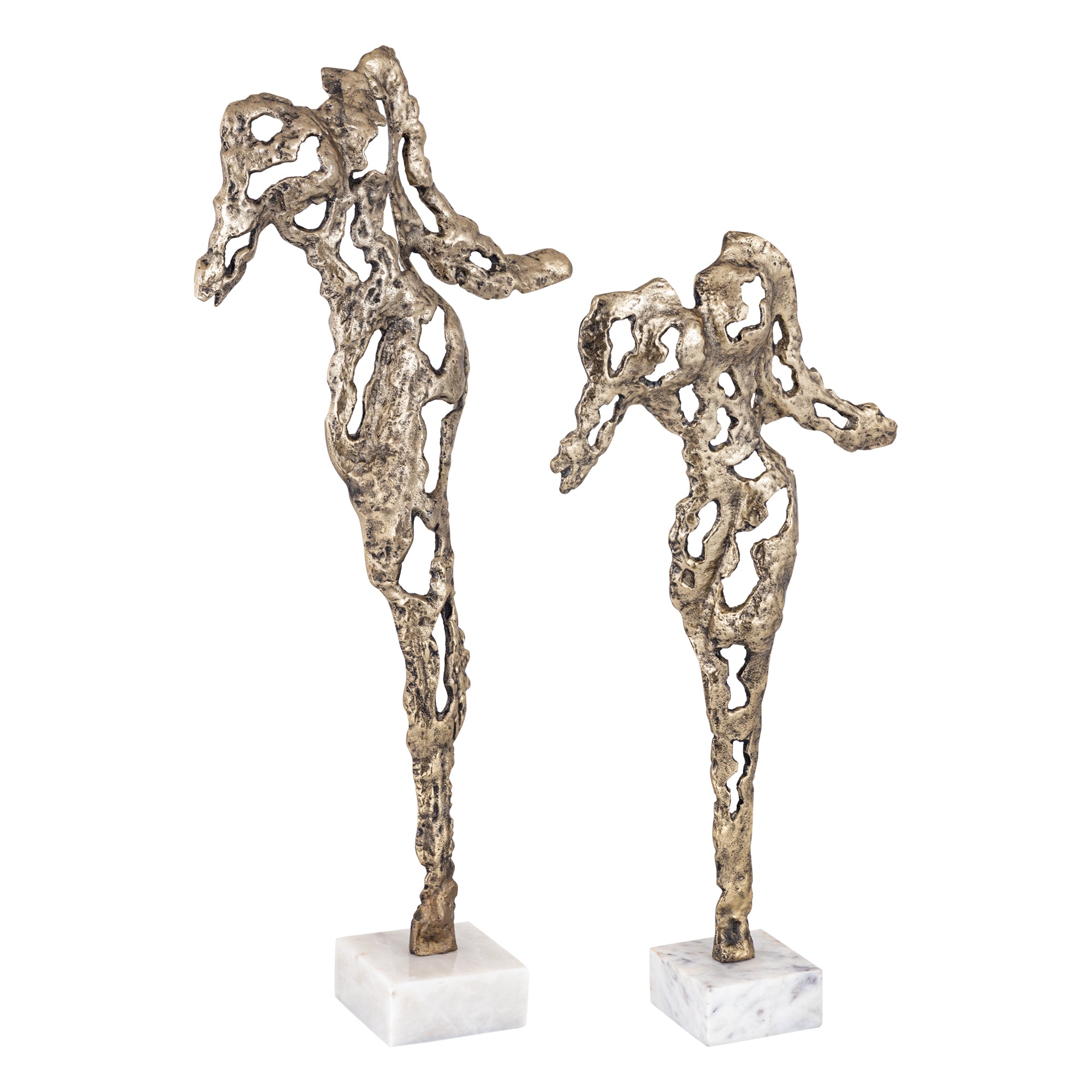 Vrouwenbeeld Tianna Antiek Gouden Aluminium met Marmeren Voet Large PTMD