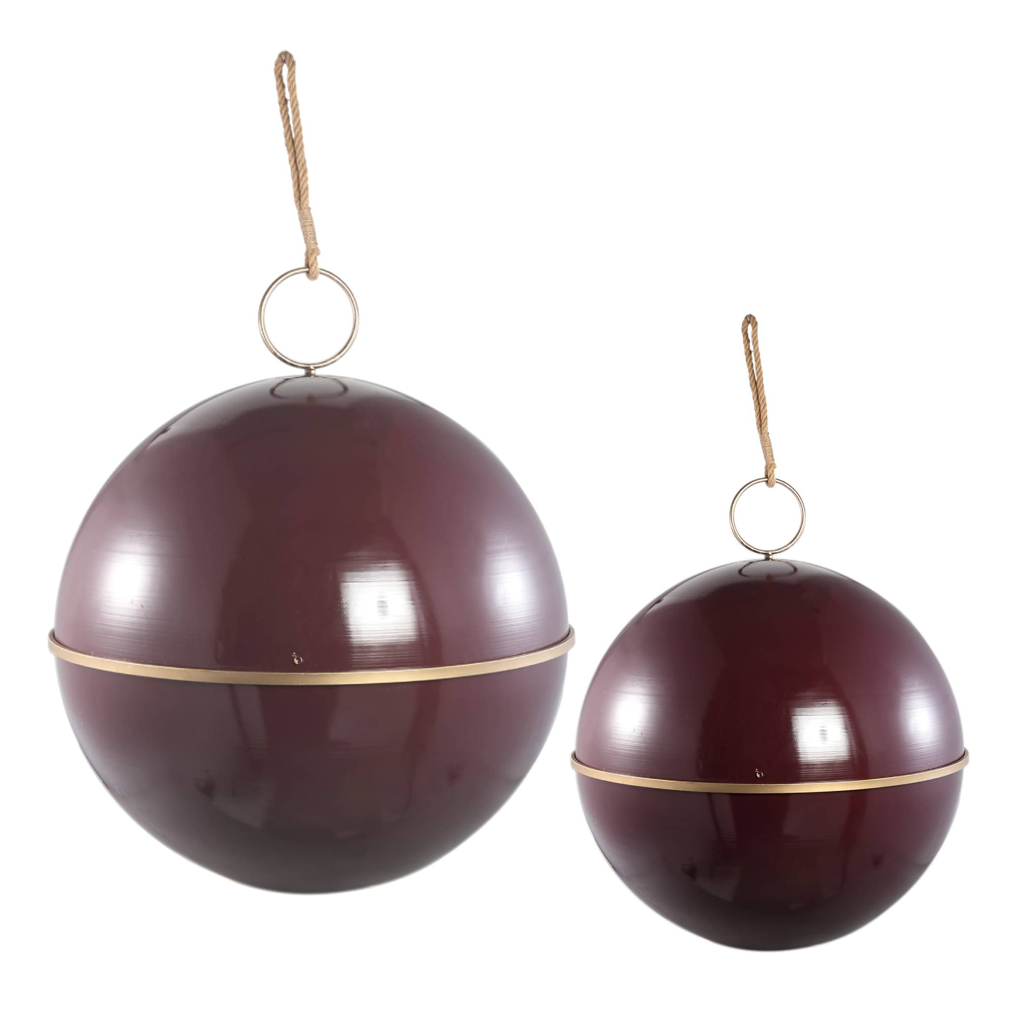 Set van 2 Alva Burgundy Hangende IJzeren Kerstballen PTMD