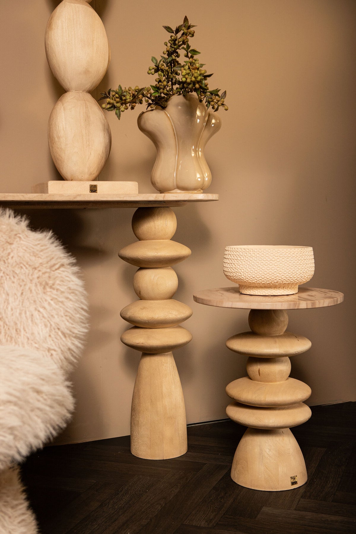 Sidetable Callain Natural Mango Wood Marble Ovaal PTMD