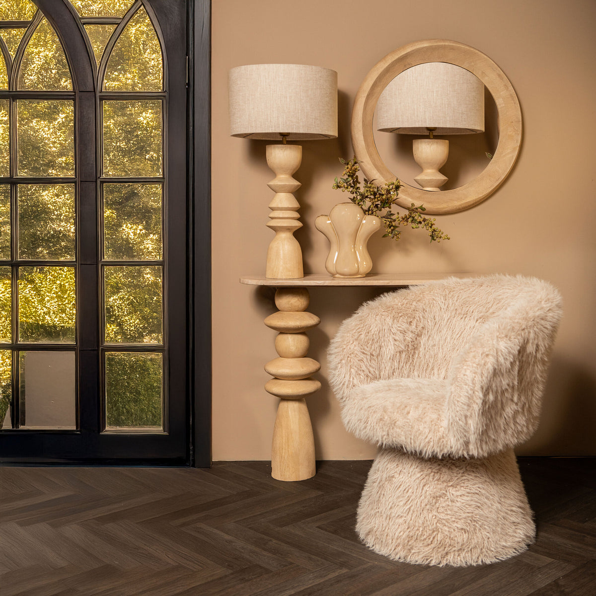 Noam Natural Mango Wood Round Mirror S Dia 70cmx5cm PTMD