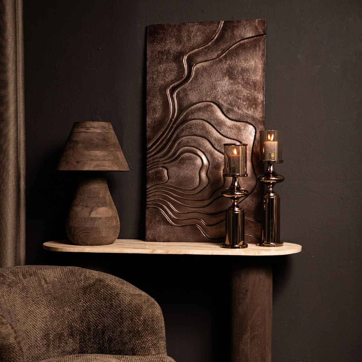 Erike Bronze-Aluminium-Wandpaneel Wave in 2 Teilen PTMD