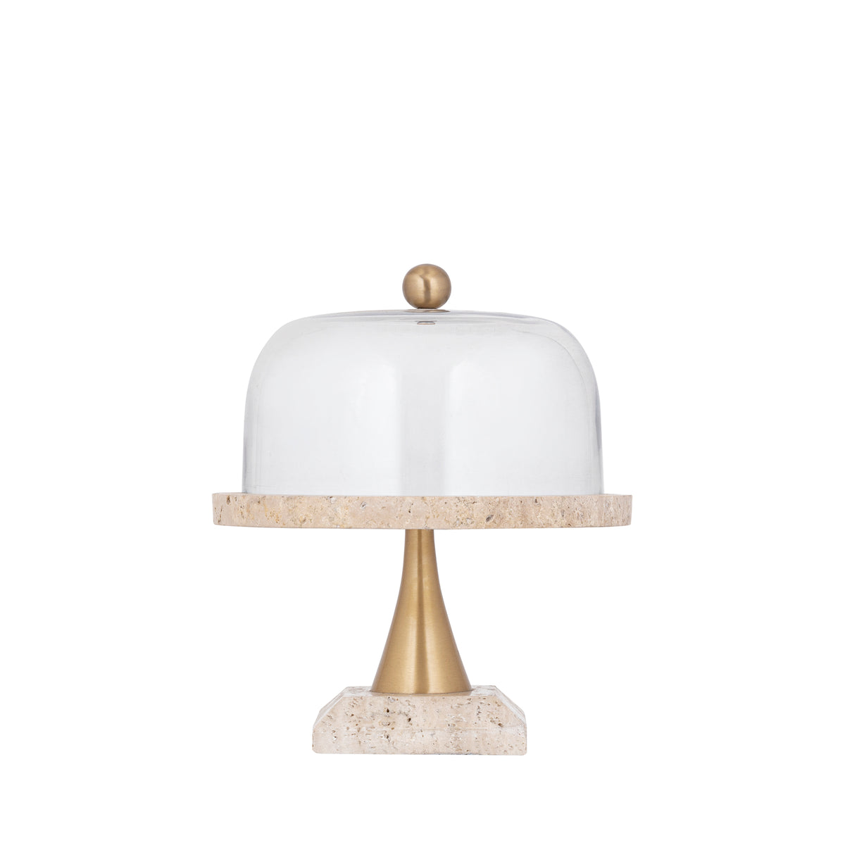 Kuchenteller Lyron Natur Travertin Rund Glas Bell Small PTMD