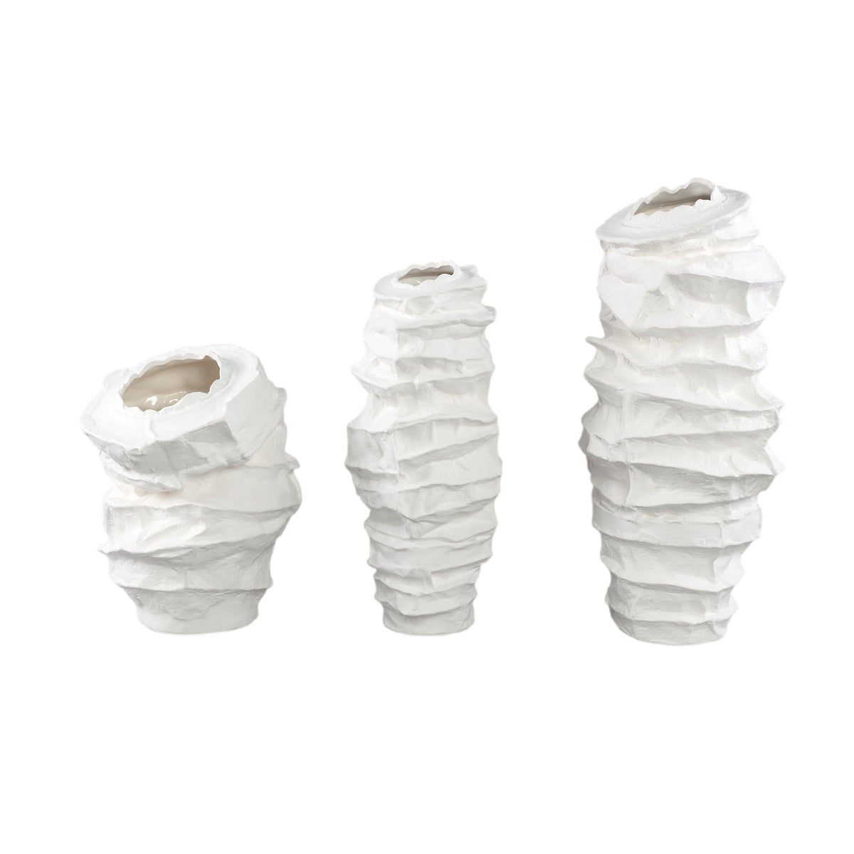 Aharon White Ceramic Irregular Shaped Vase Slim S 20x18x42cm PTMD