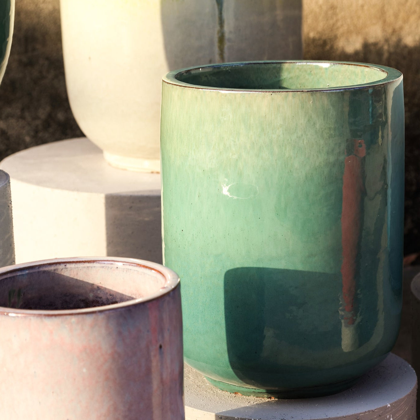 Pot Rozay Teal Keramiek Rond Hoog Set van 3 PTMD